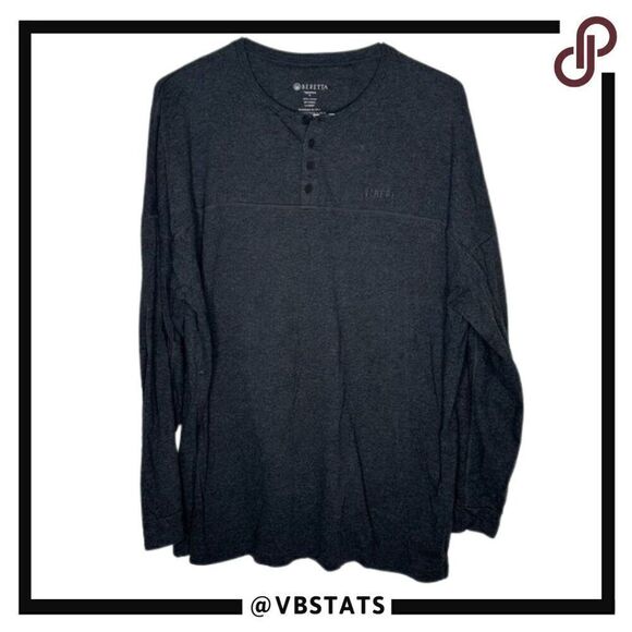 Beretta XL Gunmetal Gray Ling Sleeve Henley Top - Picture 1 of 6